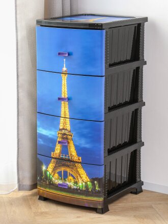 Комод 4 ящика, Париж, 38х47х98 см, черный, РП-451, Росспласт