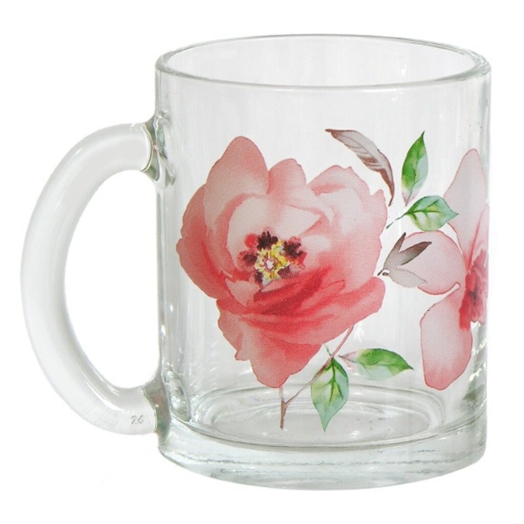 Кружка стекло, 320 мл, Акварельные цветы, 04с1208AC искусственные розовые цветы стекло роза светодиодный свет галактика роза подарок на день святого валентина