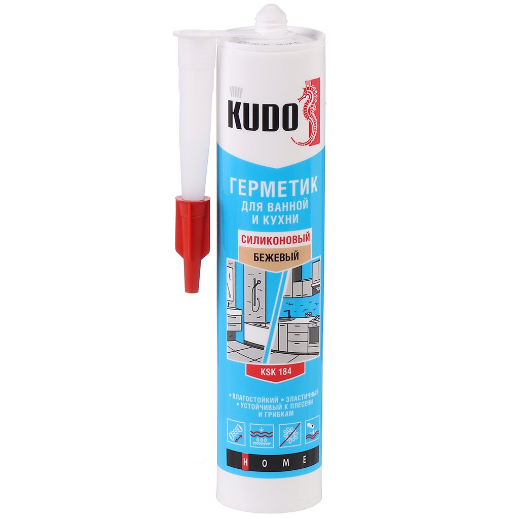Герметик силиконовый, для ванной и кухни, KUDO, KSK-184, 280 мл, бежевый герметик силиконовый для кухни и ванной selsil bath