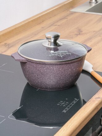 Кастрюля алюминий, антипригарное покрытие, 3 л, крышка стекло, Мечта, Premium violet, 43904