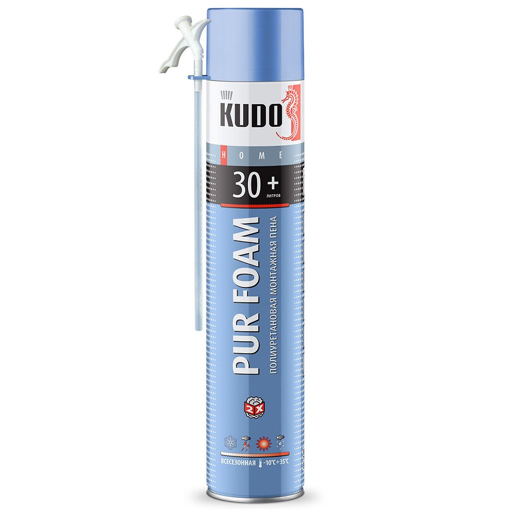 Пена монтажная KUDO, Home 30+, бытовая, 1 л, всесезонная, KUPH10U30+ полиуретановая зимняя монтажная пена kudo