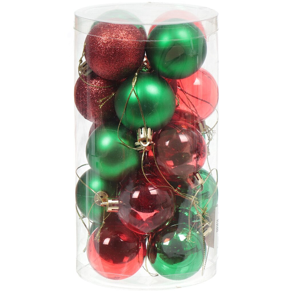 Елочный шар 20 шт, красный, зеленый, 5 см, пластик, SY18CBB-39