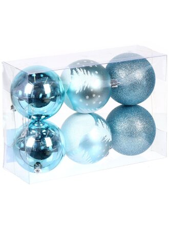 Елочный шар 6 шт, голубой, 8 см, SSYQB-0122375