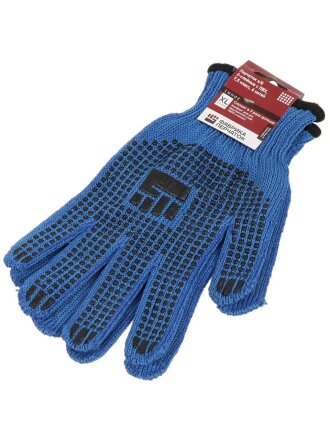 Перчатки х/б, ПВХ покрытие, точка, размер XL, 7.5 класс вязки, 6 нитей, синяя основа, двухслойные, Фабрика перчаток, европодвес