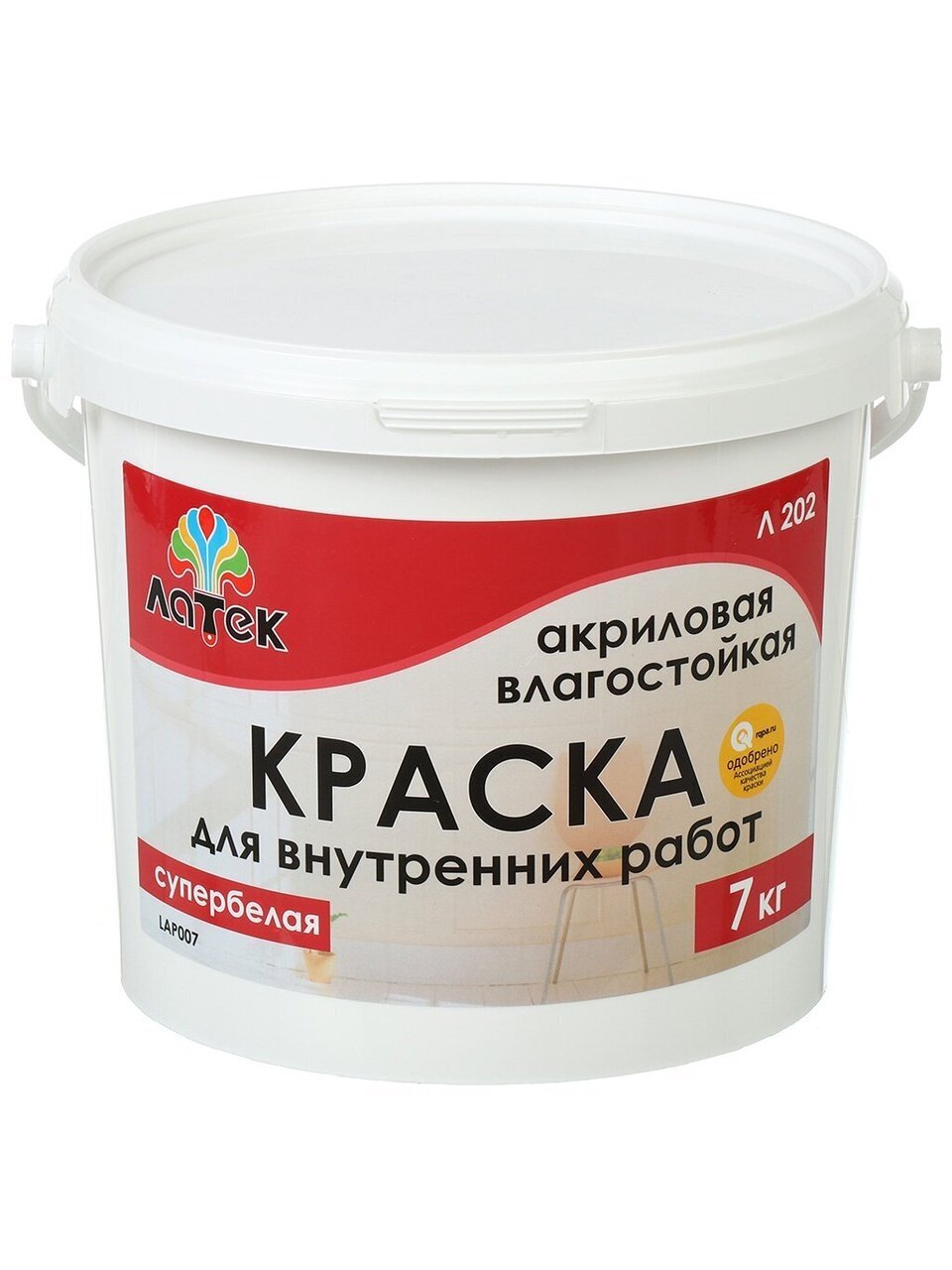 Краска водно-дисперсионная, Оптимист, Латек Л202, акриловая, влагостойкая, матовая, 7 кг