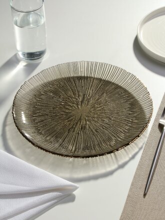 Тарелка стекло, 26 см, круглая, Графит, A050021, с золотой отводкой