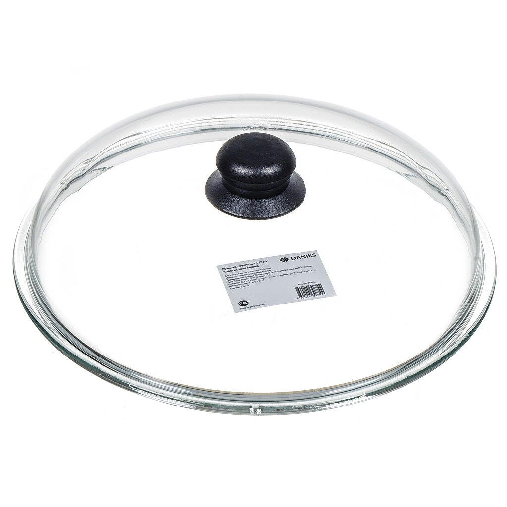 Крышка для посуды стекло, 28 см, Daniks, кнопка пластик, HSD28H