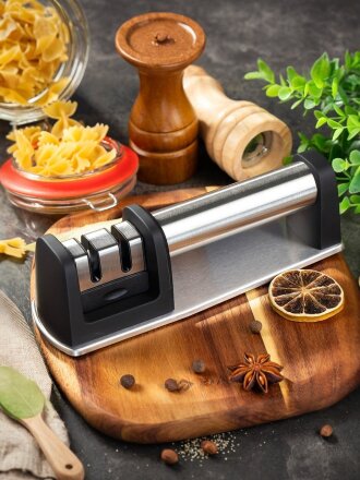 Точилка для ножей, нержавеющая сталь, 20.5х6х6.2 см, черная, Daniks, S-Z58310