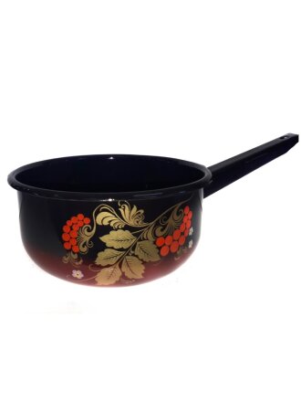 Ковш сталь, эмалированное покрытие, 1.5 л, стальная ручка, индукция, Сибирские товары, Рябинушка, С2008.8, красно-черный