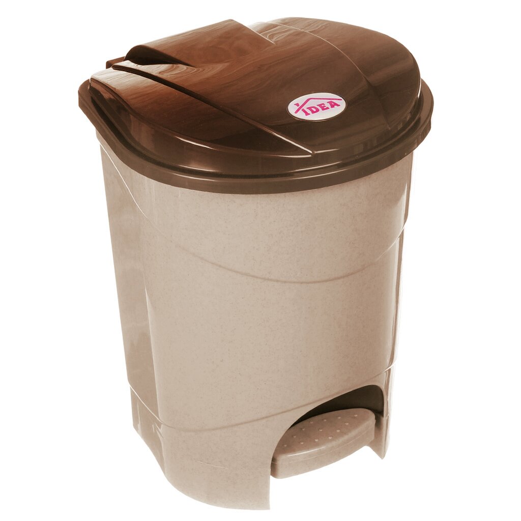 контейнер для мусора пластик 18 л круглый педаль плавающая крышка белый серый violet 151801 Контейнер для мусора пластик, 7 л, квадратный, педаль, бежевый мрамор, Idea, М2890