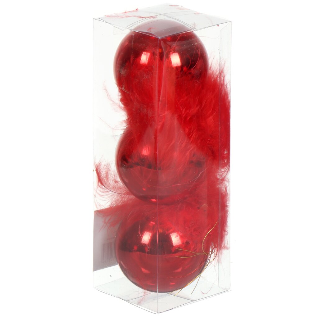 Елочный шар 3 шт, красный, 6 см, пластик, SYQD-0121318