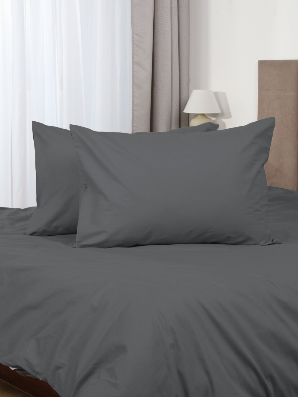 Наволочка 2 шт, Silvano, поплин, 100% хлопок, 50 х 70 см, темно-серая, 110 г/м2, Узбекистан