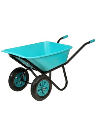 Тачка строительная двухколесная, пластик, 180 кг, 120 л, втулка D20 мм, PU 3.25/3.00-8, бирюзовая, РВ-Премиум