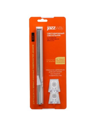 Светильник светодиодный светодиодный, JazzWay, TS6-L2W-sr, 2 Вт, 3000 К, 110 Лм, IP44, 30.4х2х2 см, с диммером, 3хAAА, для подсветки зеркал, кухонных поверхностей, шкафов, серебристый, 5031722