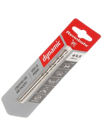 Сверло по металлу, Rennbohr, Dinamic Card, диаметр 5.5х93 мм, цилиндрический хвостовик, 675055