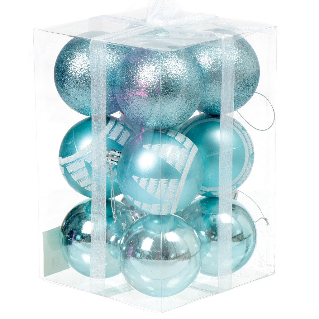 Елочный шар 12 шт, голубой, 7 см, пластик, SY18CBB-220