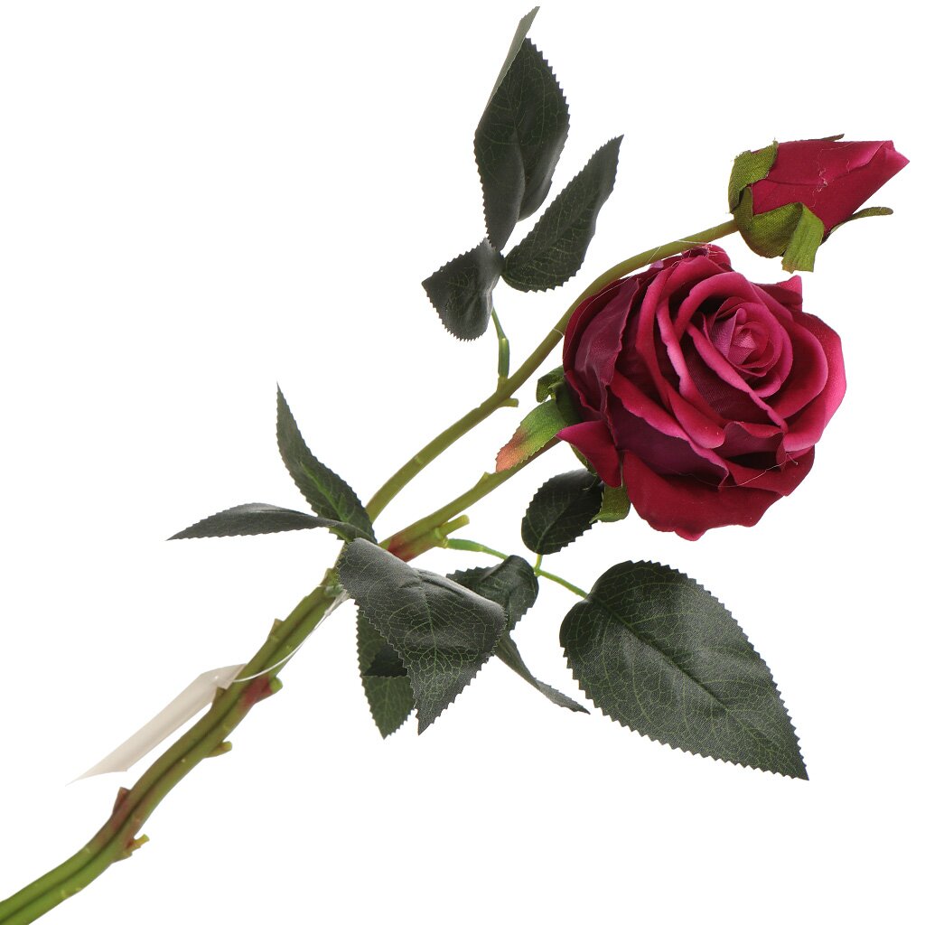 Цветок искусственный декоративный Роза с бутоном, 45 см, малиновый, Y3-1537