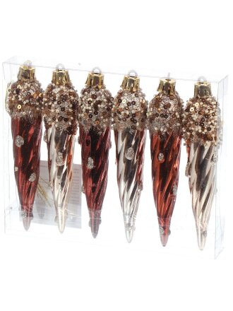 Набор елочных украшений Сосулька, 6 шт, кофе, шампань, 13x3 см, пластик, SYQD1- 0124216