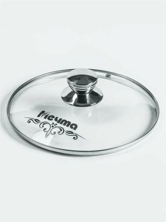 Крышка для посуды стекло, 18 см, Мечта, металлический обод, кнопка нержавеющая сталь, КР18