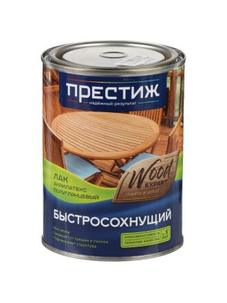 Лак Престиж, Акрилатекс, полуглянцевый, бесцветный, для внутренних и наружных работ, 0.9 л