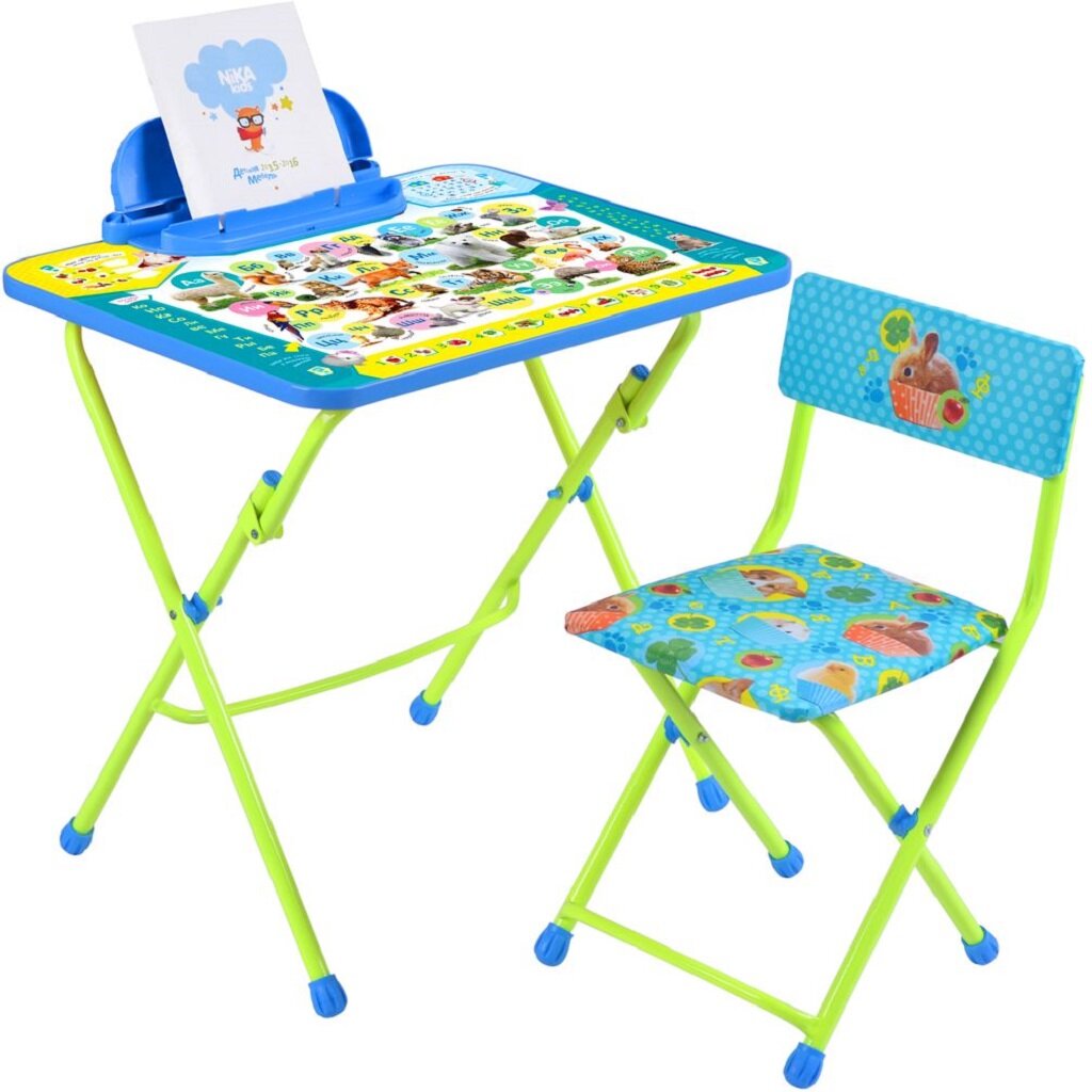 Мебель детская Nika, стол+большой пенал+стул мягкая, Пушистая азбука, металл, пластик, с подножкой, КУ2/ПА