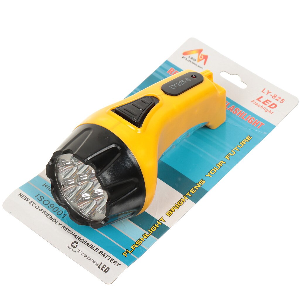 Фонарь ручной, встроенный аккумулятор, зарядка от сети 220 В, пластик, черно-желтый, 7+8 LED, SPE17194-5 ручной аккумуляторный фонарь tdm