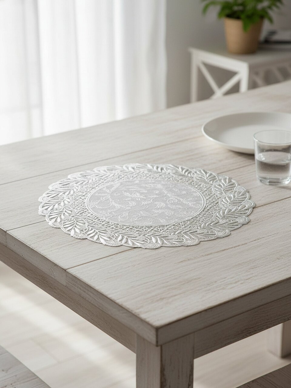 Салфетка для стола ПВХ, 30х30 см, круглая, серебро, Grace, Лейс, LO-1007B