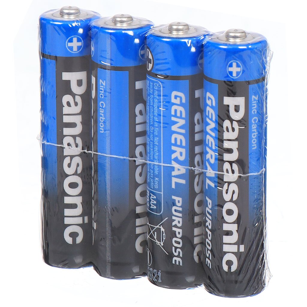 Батарейка Panasonic, ААА (R03, 24D), Zinc-carbon General Purpose, солевая, 1.5 В, спайка, 4 шт