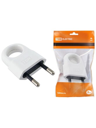 Вилка без заземления, 10 А, 250 В, с кольцом, белая, TDM Electric, SQ1806-0189
