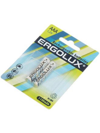 Батарея аккумуляторная 1100 мА·ч, Ni-Mh, ААА (LR03, R3), 2 шт, в блистере, Ergolux, 12446