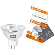 Лампа галогенная GU5.3, 50 Вт, MR16, с отражателем, свет теплый белый, TDM Electric, SQ0341-0009