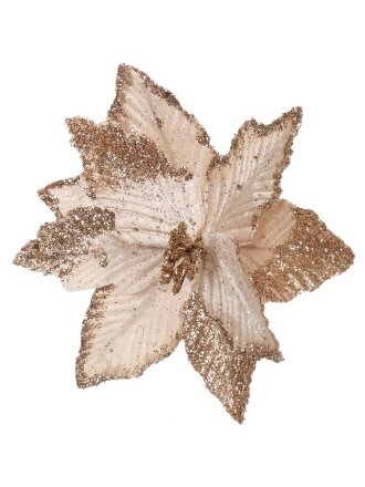 Цветок искусственный декоративный 16 см, на прищепке, шампань, Пуансеттия, Y4-4170