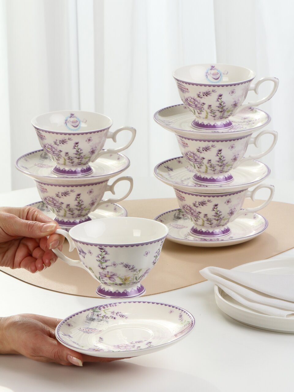 Набор чайный керамика, 12 предметов, на 6 персон, Лаванда, B060815, подарочная упаковка