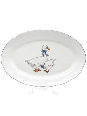 Блюдо фарфор, овальное, 31.5 см, белое, Надежда Гуси, Добрушский фарфоровый завод, 9С1654/1Ф34