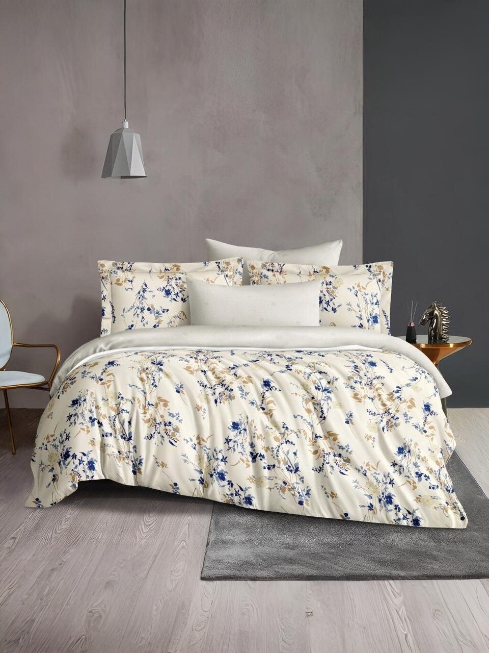 Постельное белье 2-спальное, простыня 200х220 см, 2 наволочки 70х70 см, пододеяльник 175х215 см, Silvano, сатин, Растения Бежевые 20/045-SLC/SLV