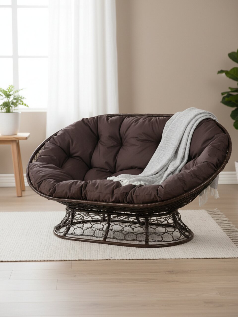 Диван ротанг, Мамасан, 86х165х90 см, коричневый, подушка, 250 кг, 12110205