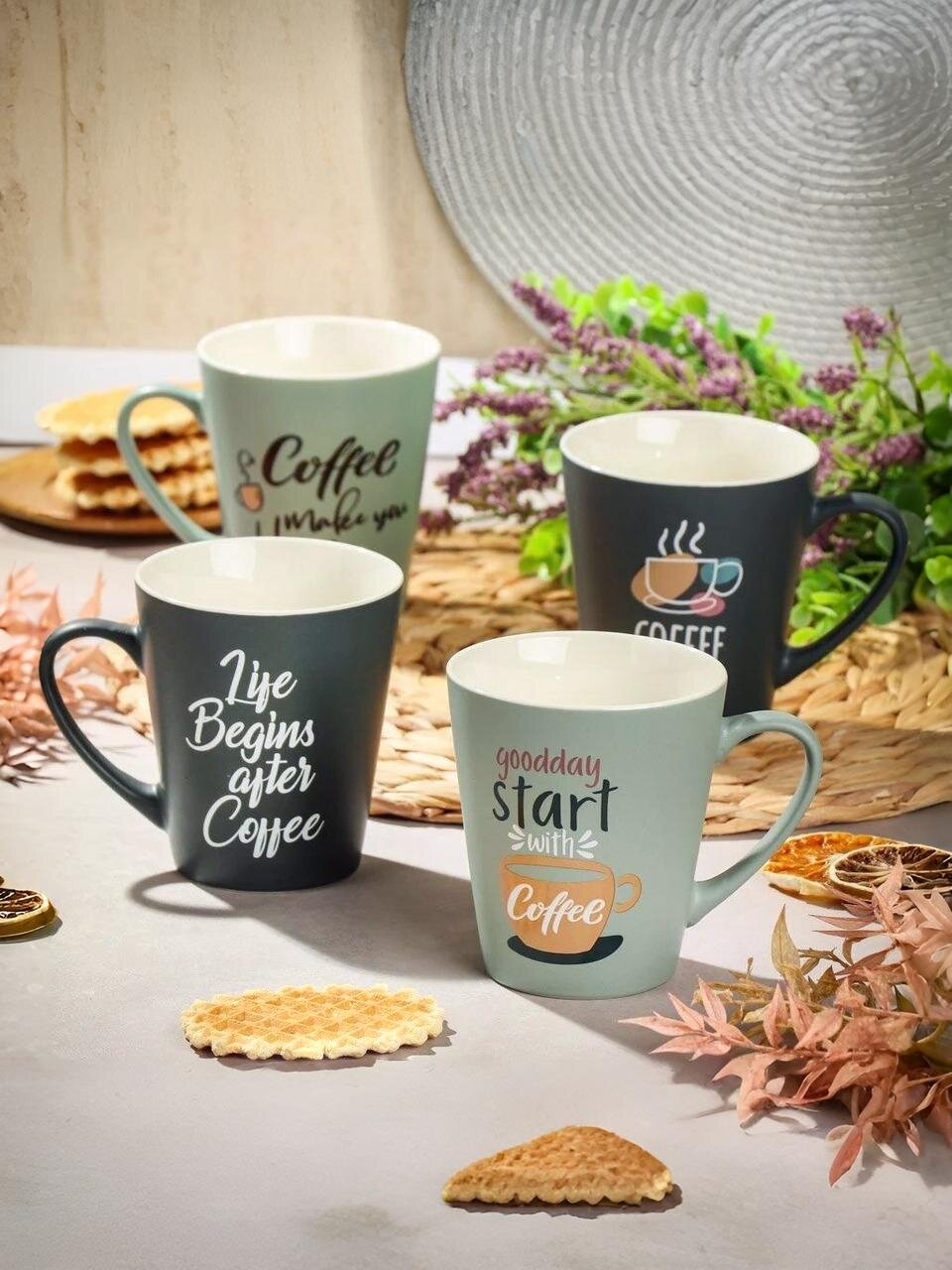 Кружка керамика, 4 шт, 350 мл, Кофе тайм, Daniks, BR03/2268J