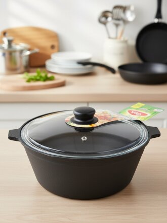 Кастрюля чугун, 4 л, крышка стекло, Камская посуда, ка42, индукция