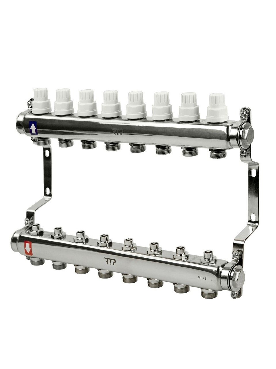 Коллекторная группа 3/4&amp;quot;, с ручными клапанами и кронштейном, 1&amp;quot;х 8 выходов, РосТурПласт