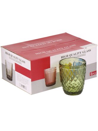 Набор стаканов 200 мл, стекло, 6 шт, Ромб, зеленый, AYM00360