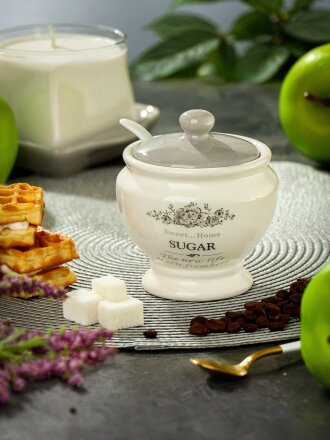 Сахарница 220 мл, доломит, с ложкой, Daniks, Классик, HC3D05-N1