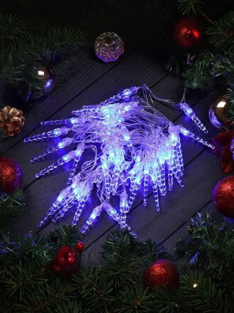 Гирлянда 50 ламп, 4 м, 1 режим, Сосульки, голубой, прозрачная, в помещении, сетевая, LED, Y4-7529