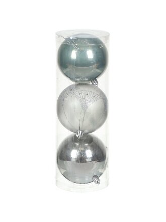 Елочный шар 3 шт, серый, 10 см, пластик, SYQE-012141