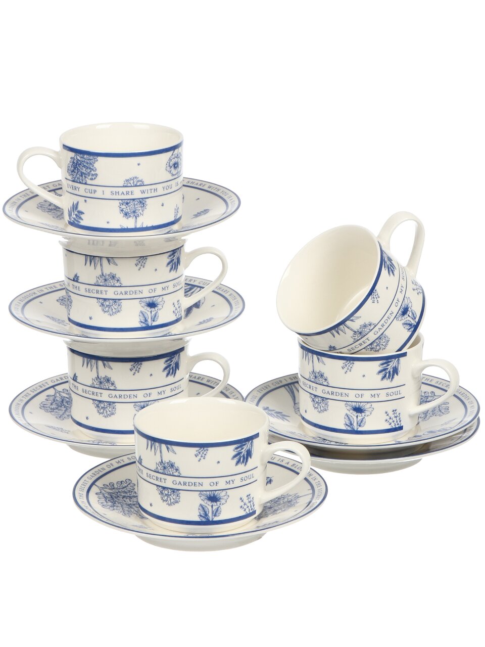 Набор чайный фарфор, 12 предметов, на 6 персон, 250 мл, Jewel, Тайный сад, ПС0045-37