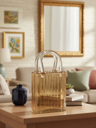 Ваза стекло, настольная, Сумочка, Y4-11050, 14.5х8х22 см, медовая