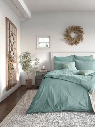 Постельное белье 2-спальное, простыня 220х240 см, 2 наволочки 70х70 см, пододеяльник 180х215 см, Verossa, сатин, Melange Emerald