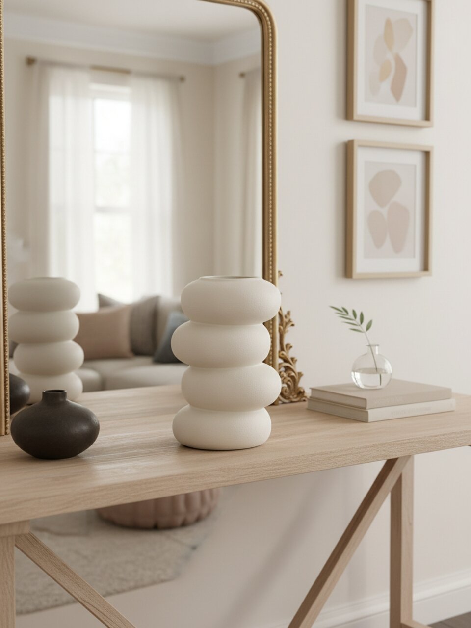 Ваза керамика, настольная, Бабл, 15х5х23 см, молочная