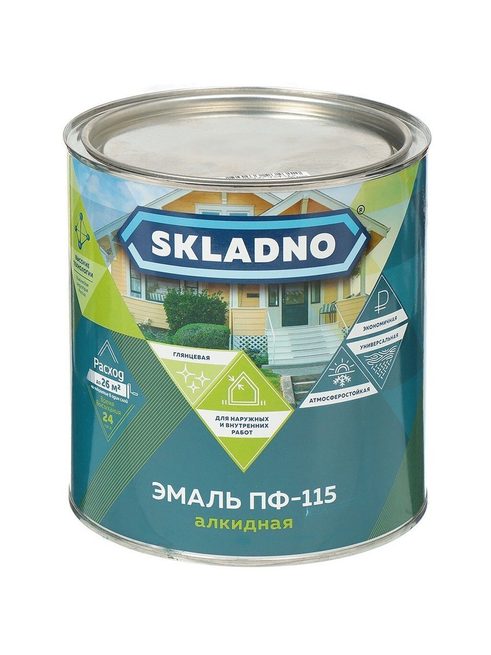 Эмаль Skladno, ПФ-115, алкидная, глянцевая, хаки, 2.6 кг