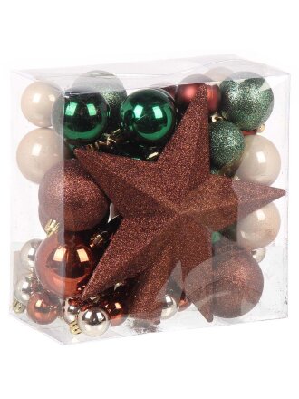 Елочный шар 51 шт, шампань, кофе, зеленый, пластик, верхушка звезда, SYQB- 0124199