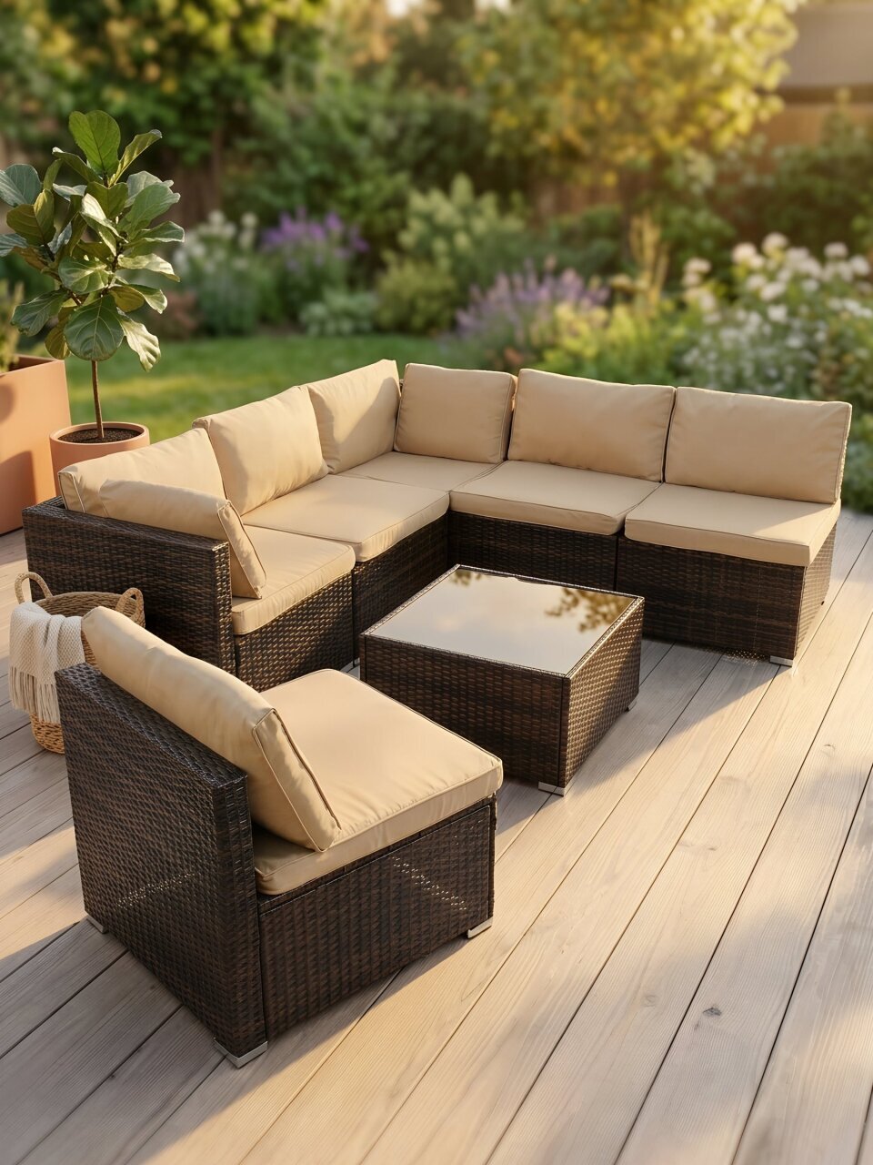 Мебель садовая стол, 65х65х38 см, 2 кресла, 1 диван, 75х75х63 см, C010241